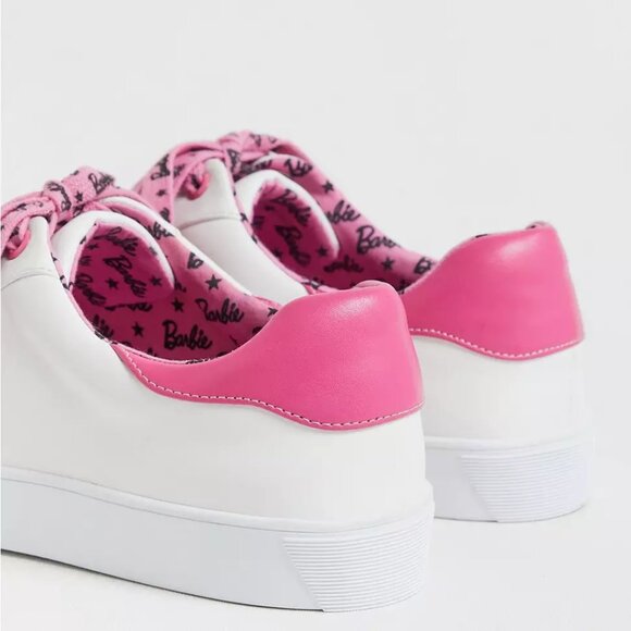 Torrid Barbie Logo White & Pink Faux Leather Lace-Up Sneaker (WW) - Picture 2 of 9